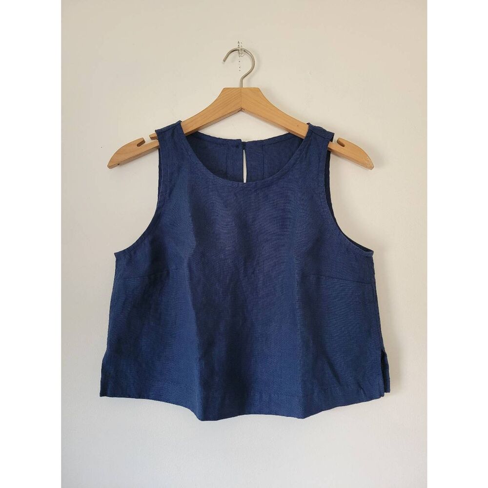 Not Perfect Linen Bay Top Crop Tank Admiral Blue S/M